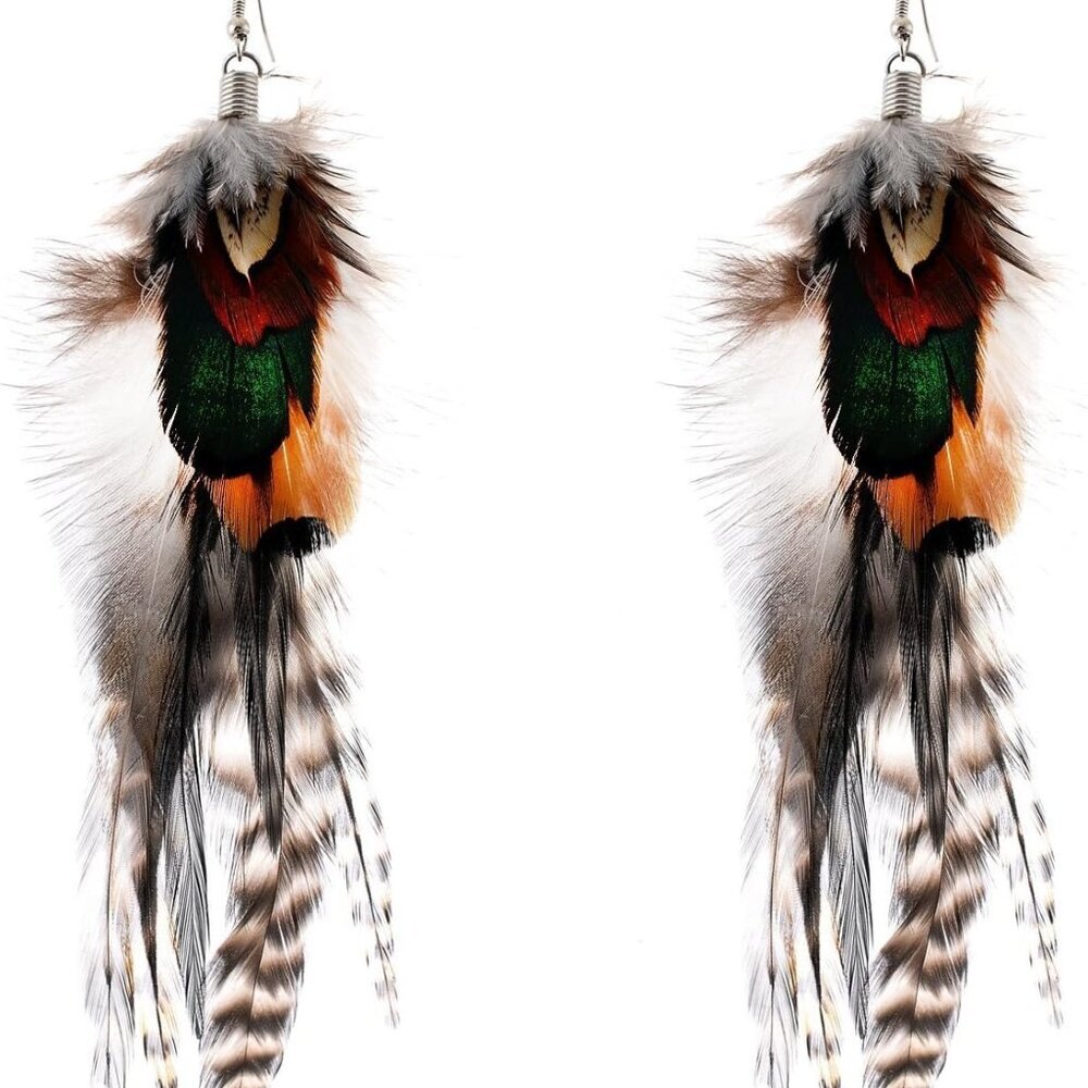 Bohemian Style Multicolor Pheasant Feathers Dangle Earrings for Women